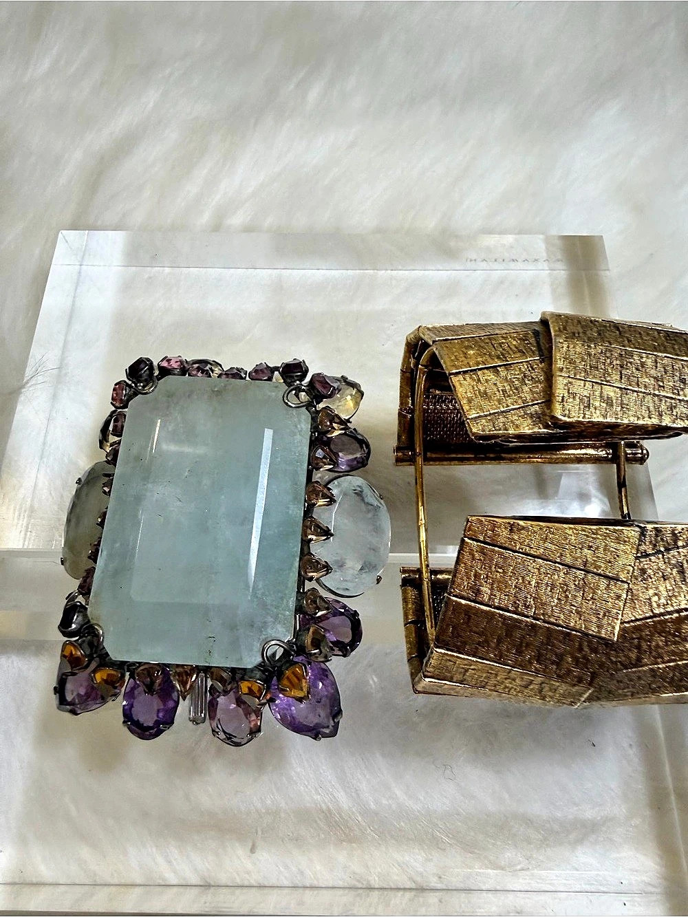 21st Century Iradj Moini Cuff Bracelet Ruby Carved Melon Citrine Topaz Gold Pla